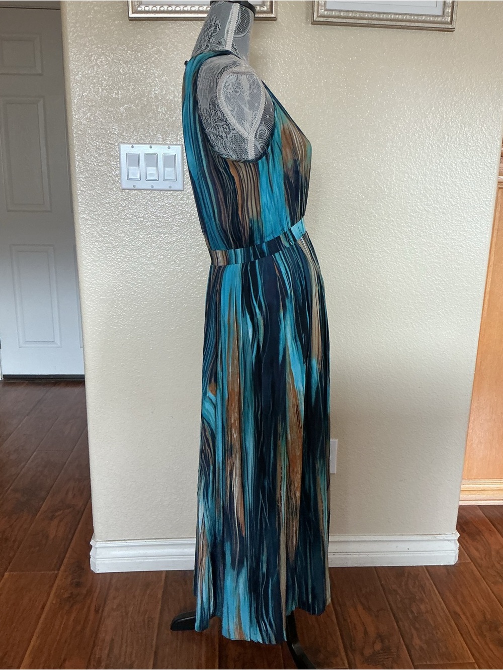 Anthropologie Paper Crown "Rivier" BlueAbstract Midi Dress - Picture 5 of 12